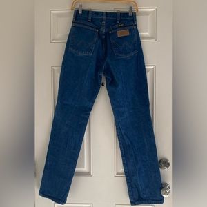 Vintage 70s Wrangler Jeans Mom Style Made in USA 9 x 32 Blue Thick Utility 80s